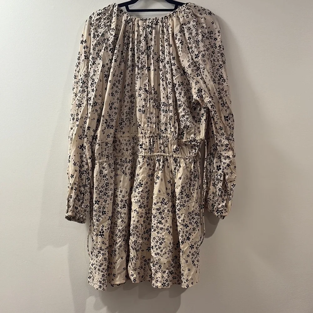 H&M Brown and Cream‎ Plunge Neck Bishop Sleeve Sundress